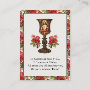 Vintage Sacred Heart of Jesus Chalice Prayer Roses Business Card