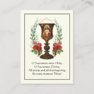 Vintage Sacred Heart of Jesus Chalice Prayer Roses Business Card