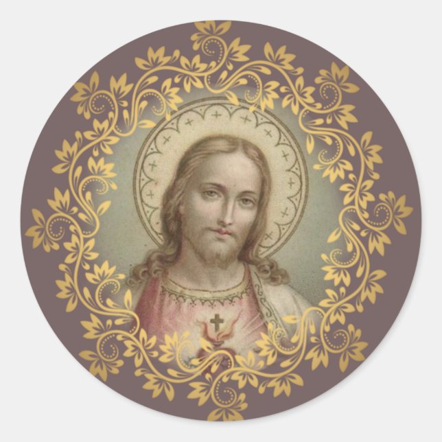 Vintage Sacred Heart of Jesus Classic Round Sticker (Front)