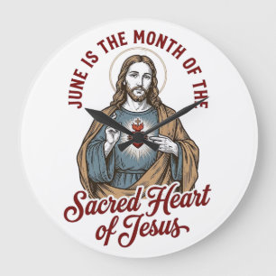 Vintage Sacred Heart of Jesus June Religious Shirt Large Clock