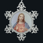 Vintage Sacred Heart of Jesus Snowflake Pewter Christmas Ornament<br><div class="desc">Beautiful vintage image of the Sacred Heart of Jesus</div>