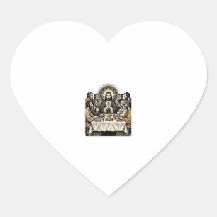 Vintage Sacred Supper Engraving Religious Art Shir Heart Sticker
