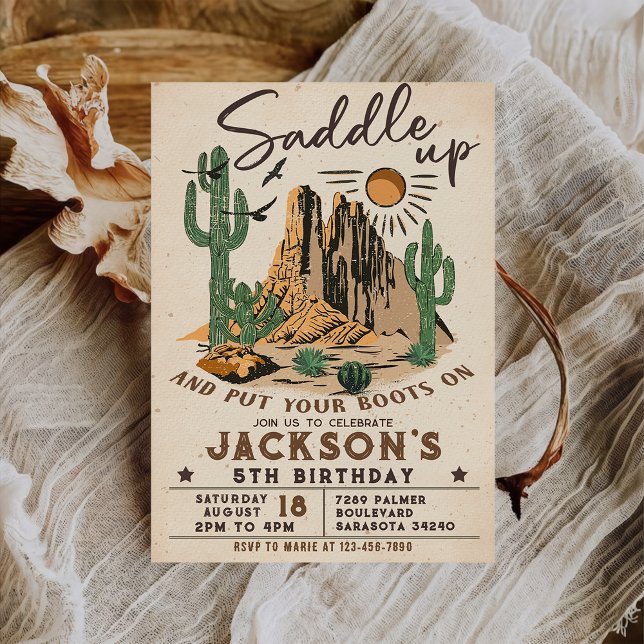 Vintage Saddle Up Western Rodeo Cowboy Birthday Invitation (Creator Uploaded)