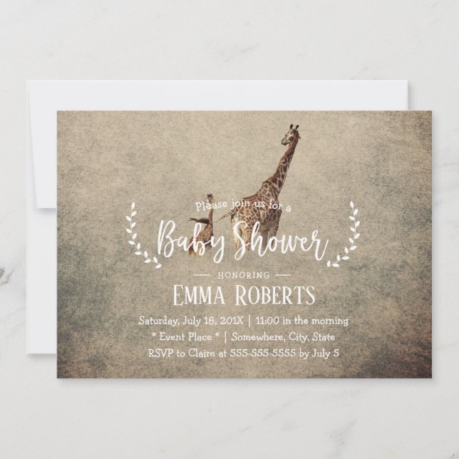 Vintage Safari Giraffe Baby Shower Invitation (Front)