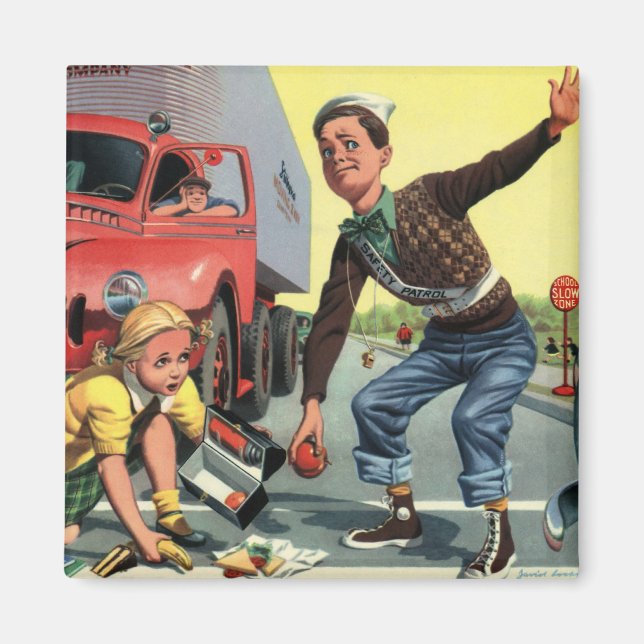 Vintage Safety Patrol Crossing Guard Helping Girl Magnet (Front)