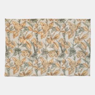 Vintage Sage and Burnt Orange Botanical Art Tea Towel