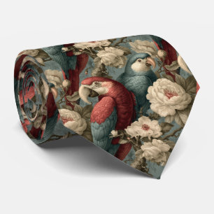 Vintage Sage and Cream Macaw Parrots Tie