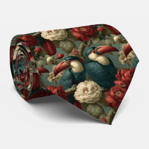 Vintage Sage and Crimson Toucan Exotic Birds Tie