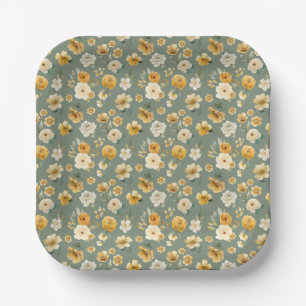 Vintage Sage Floral Pattern Baby Shower Plate