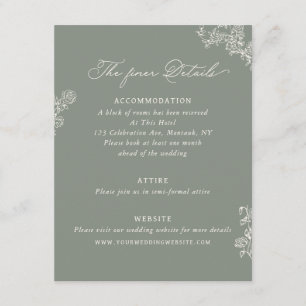 Vintage Sage Floral Wedding Details Enclosure Card