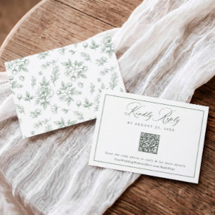 Vintage Sage French Floral Wedding QR Code RSVP Card