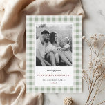Vintage Sage Gingham Two Sided Family Photo Holiday Card<br><div class="desc">Vintage Classic two-sided family photo Christmas cards featuring sage gingham pattern with personalised family photo and holiday messages.</div>