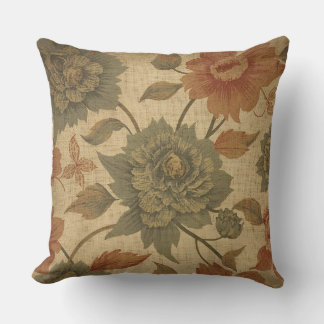 Vintage Sage Green and Orange Floral Cushion