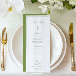 Vintage Sage Green & Beige Striped Wedding Menu Invitation