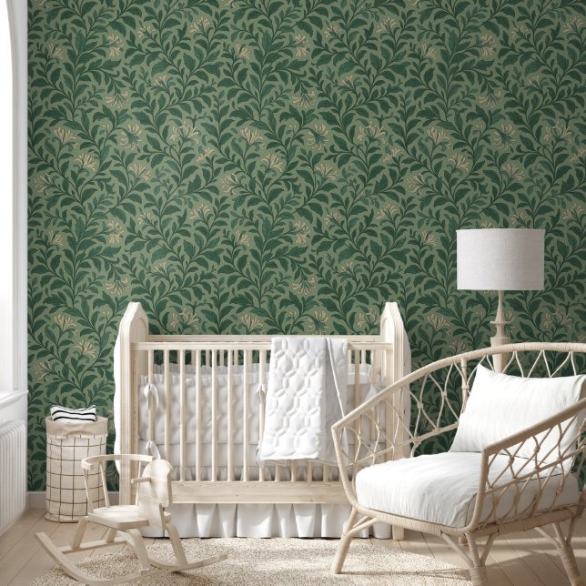 Vintage Sage Green Botanical Floral Wallpaper (Kids)