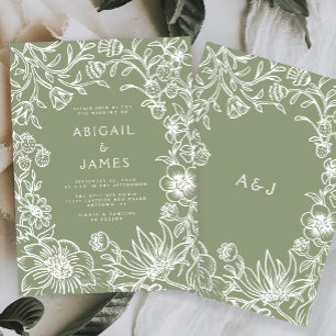 Vintage Sage Green Botanical Frame Wedding Invitation