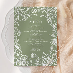 Vintage Sage Green Botanical Frame Wedding Menu