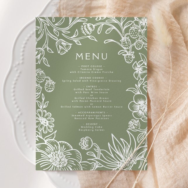 Vintage Sage Green Botanical Frame Wedding Menu (Creator Uploaded)