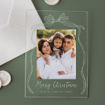Vintage Sage Green Bow Merry Christmas Photo Acrylic Invitations<br><div class="desc">Celebrate the holiday season with this acrylic Christmas card, featuring your family’s photo beautifully framed by a festive sage green bow and ribbon on a frosted or transparent acrylic background. The elegant "Merry Christmas" greeting is written in a charming sage green handwritten script, adding a personal touch to your holiday...</div>