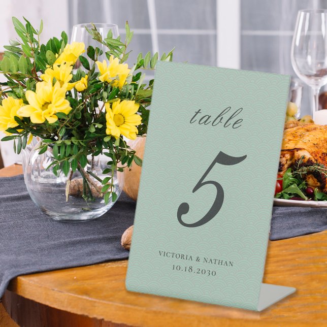 Vintage Sage Green Cloud Pattern Table Number Pedestal Sign (Creator Uploaded)