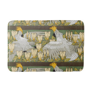 Vintage Sage Green Cockatoo Parrot Magnolia Art Bath Mat