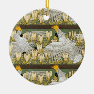 Vintage Sage Green Cockatoo Parrot Magnolia Art Ceramic Tree Decoration