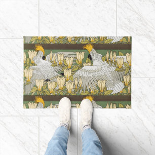Vintage Sage Green Cockatoo Parrot Magnolia Art Doormat