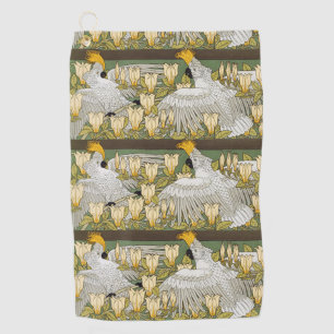 Vintage Sage Green Cockatoo Parrot Magnolia Art Golf Towel