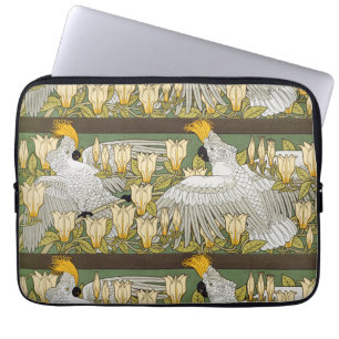 Vintage Sage Green Cockatoo Parrot Magnolia Art Laptop Sleeve