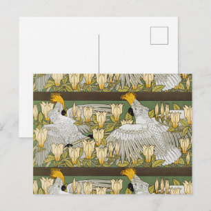 Vintage Sage Green Cockatoo Parrot Magnolia Art Postcard