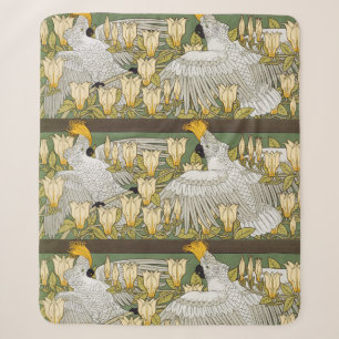 Vintage Sage Green Cockatoo Parrot Magnolia Art Sherpa Blanket