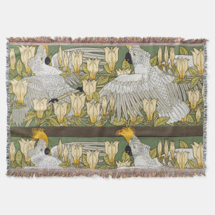 Vintage Sage Green Cockatoo Parrot Magnolia Art Throw Blanket