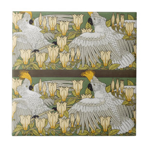 Vintage Sage Green Cockatoo Parrot Magnolia Art Tile