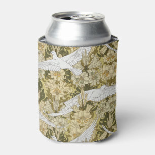 Vintage Sage Green Dove & Lily Floral Pattern Can Cooler
