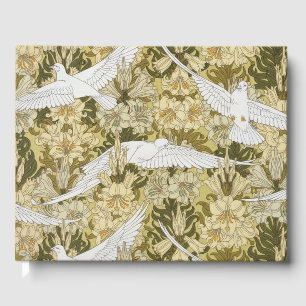 Vintage Sage Green Dove & Lily Floral Pattern Guest Book