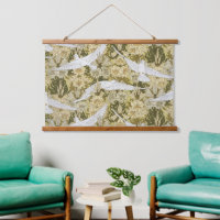 Vintage Sage Green Dove & Lily Floral Pattern
