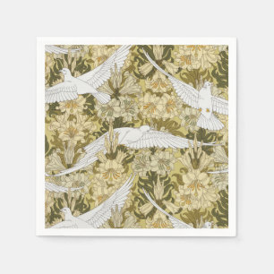 Vintage Sage Green Dove & Lily Floral Pattern Napkin