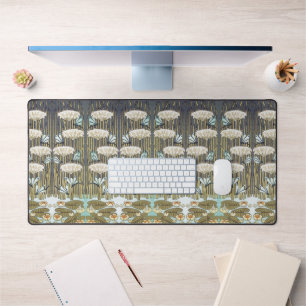 Vintage Sage Green Dragonfly & Lily Art Desk Mat