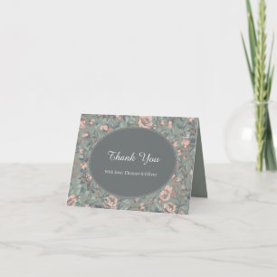 Vintage Sage Green Dusty Rose Bridal Shower  Thank You Card