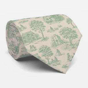 Vintage Sage Green Farmhouse Toile Landscape Tie