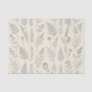 Vintage Sage Green Ferns Wildflowers Botanical  Tissue Paper