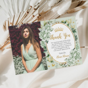 Vintage Sage Green Floral Butterflies Quinceanera Thank You Card