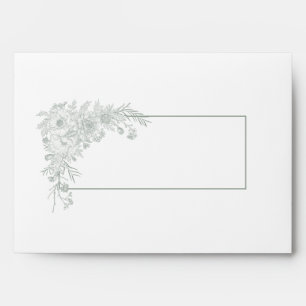 Vintage Sage Green Floral Line Art Wedding Envelope