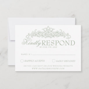 Vintage Sage Green Floral Old Money Wedding RSVP Card