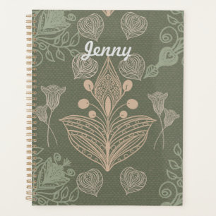 Vintage Sage Green Floral Personalised Notebook Planner