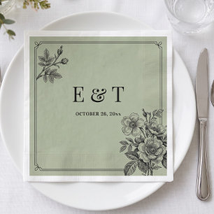 Vintage Sage Green Floral Romantic Napkin