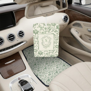 Vintage Sage Green Floral Toile Monogram Crest Car Air Freshener