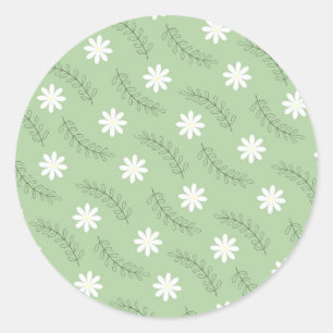 Vintage Sage Green Floral Tropical Flower Pattern Classic Round Sticker