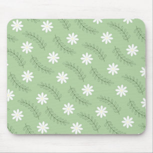 Vintage Sage Green Floral Tropical Flower Pattern Mouse Pad