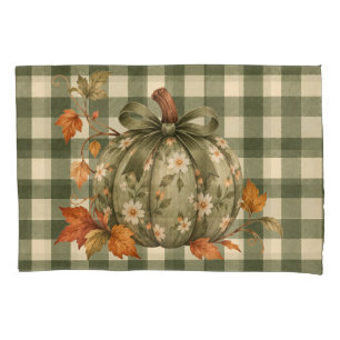 Vintage Sage Green Gingham Floral Pumpkin Pillow Pillowcase